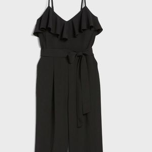 Banana Republic black ruffled spaghetti strap jumpsuit size 4p